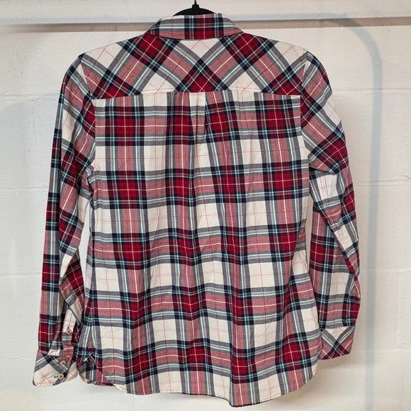Talbots Women XS Plaid Button Up Shirt Long Sleeve Red Green Cream Gold Holiday - Picture 9 of 9